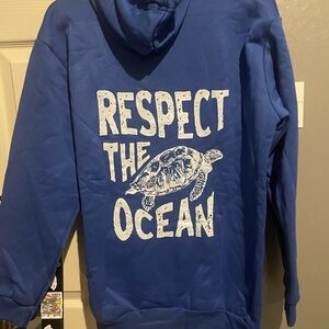 Blue Hoodie with Turtle Print